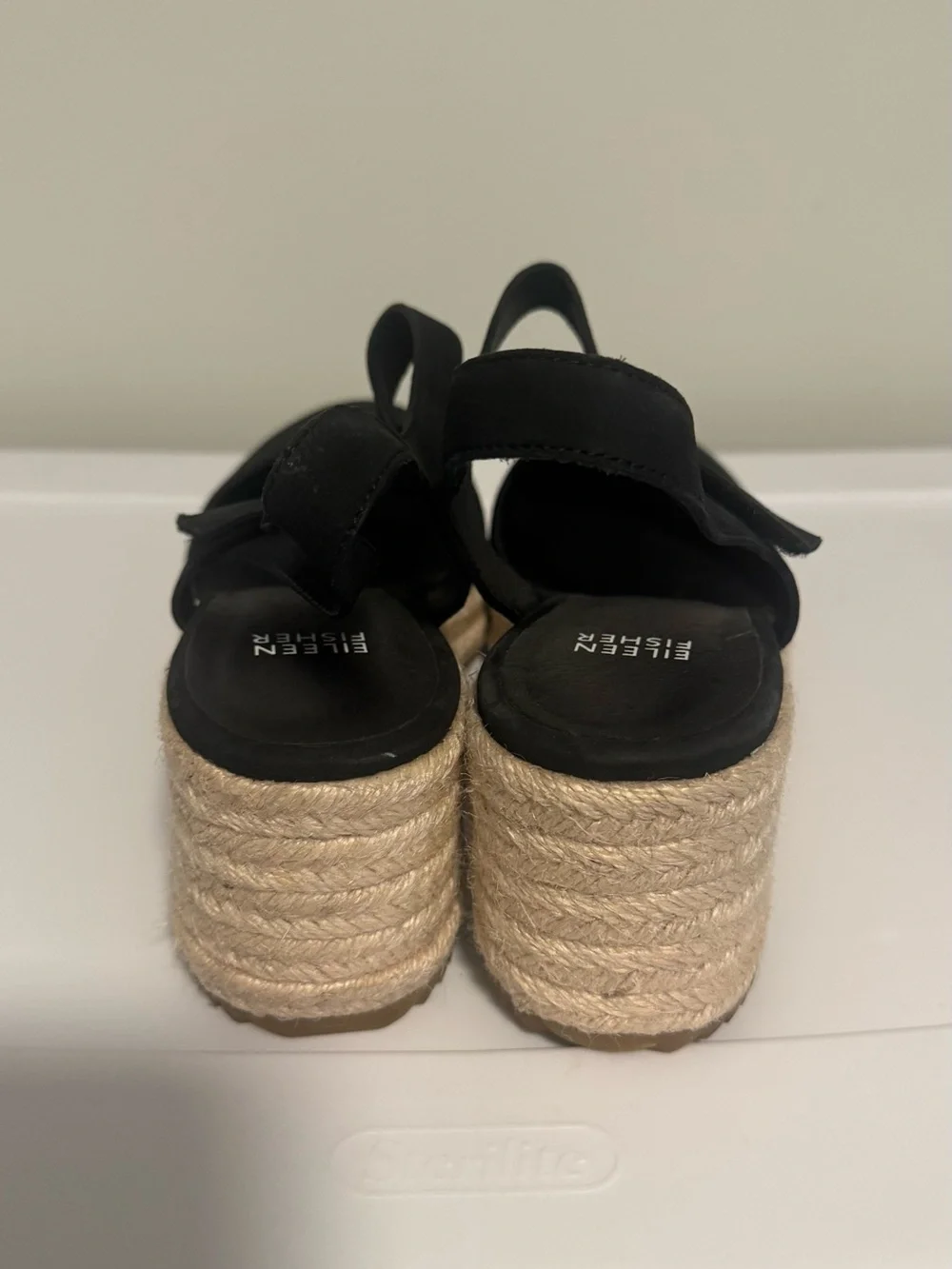 Eileen Fisher Women Nessa Black Espadrille Wedge Sandal S 9.5 Fit Small Like 8.5